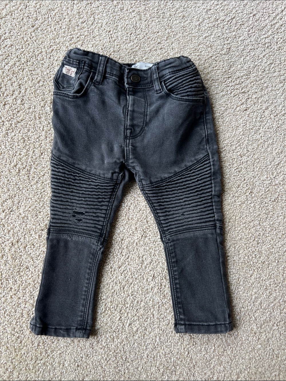 Toddler Black Ribbed Moto-Style Jeans